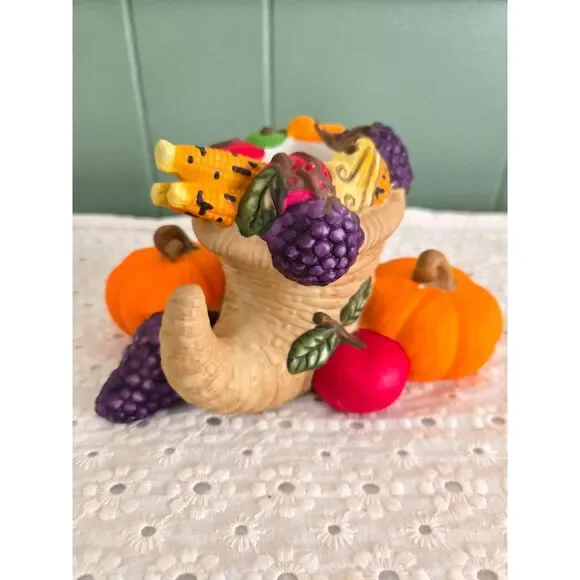Partylite Cornucopia Taper Candle Holder Autumn Thanksgiving w/Candle - Picture 4 of 7